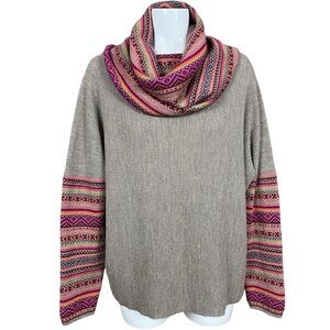 Alpandina Baby Alpaca Peruvian Tribal Cowl Neck Poncho with Long Sleeves Size OS